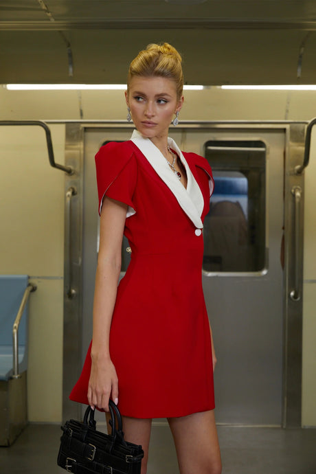 Acharya Red Shawl Lapel Mini Dress