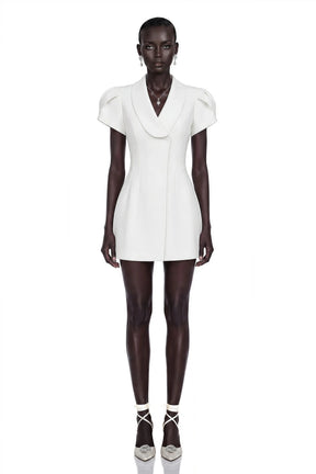 Acharya White Shawl Lapel Mini Dress
