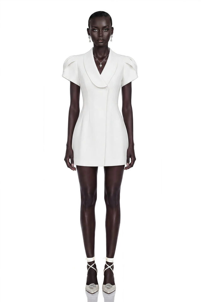 Acharya White Shawl Lapel Mini Dress