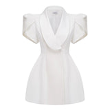 Acharya White Shawl Lapel Mini Dress