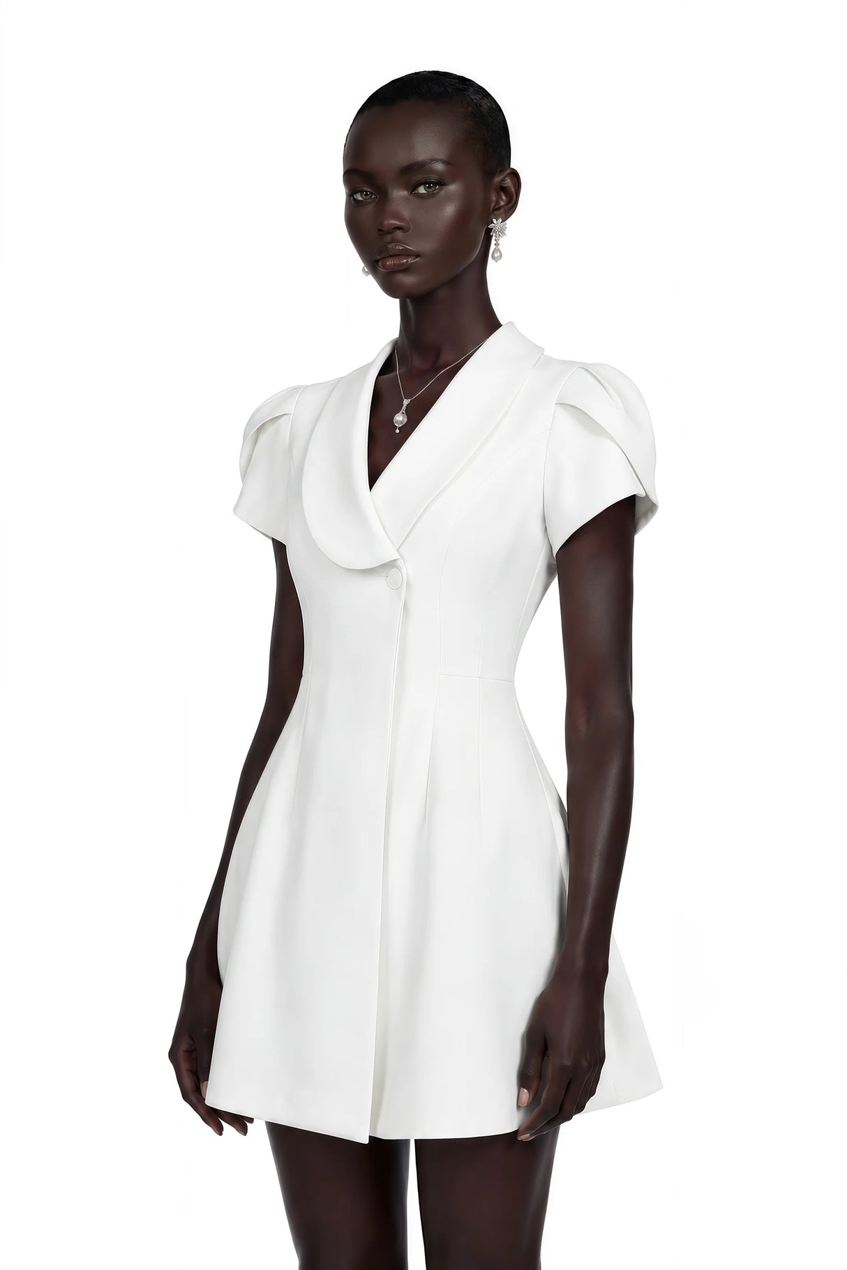 Acharya White Shawl Lapel Mini Dress