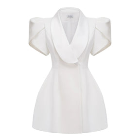 Acharya White Shawl Lapel Mini Dress