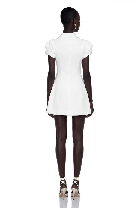 Acharya White Shawl Lapel Mini Dress