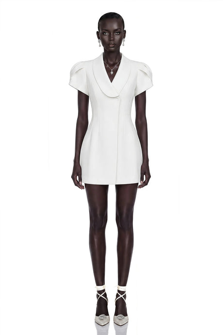 Acharya White Shawl Lapel Mini Dress