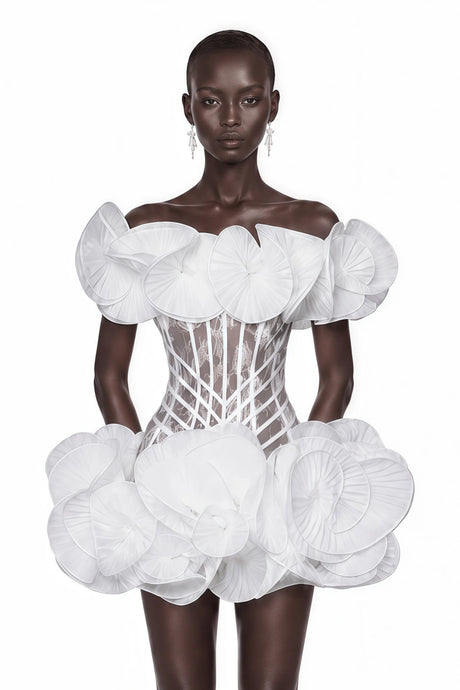 Adela White 3D Floral Corset Mini Dress
