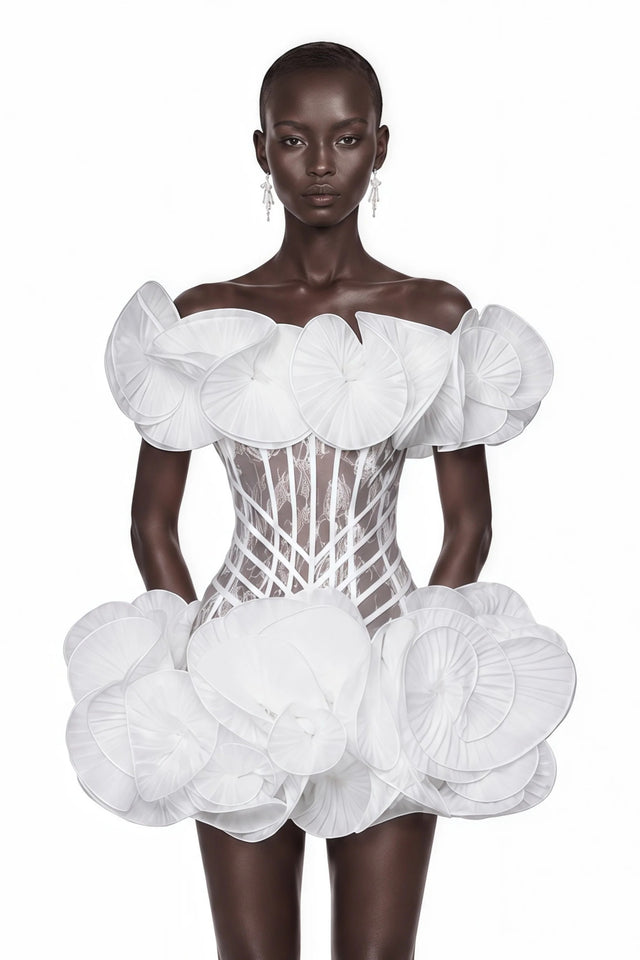 Adela White 3D Floral Corset Mini Dress