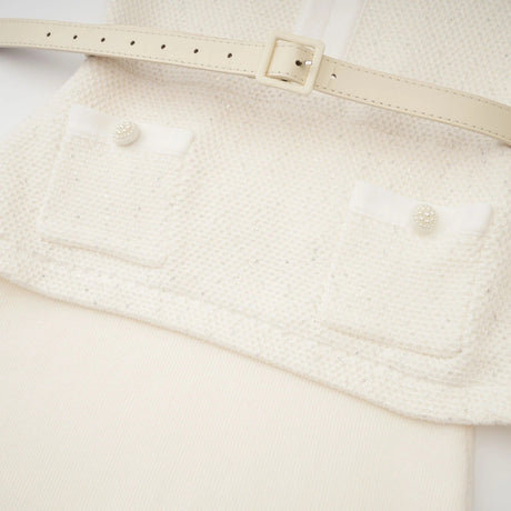 Adélade White Embellished Knit Midi Dress