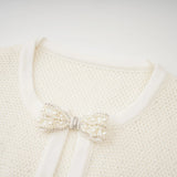 Adélade White Embellished Knit Midi Dress