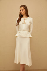 Adélade White Embellished Knit Midi Dress