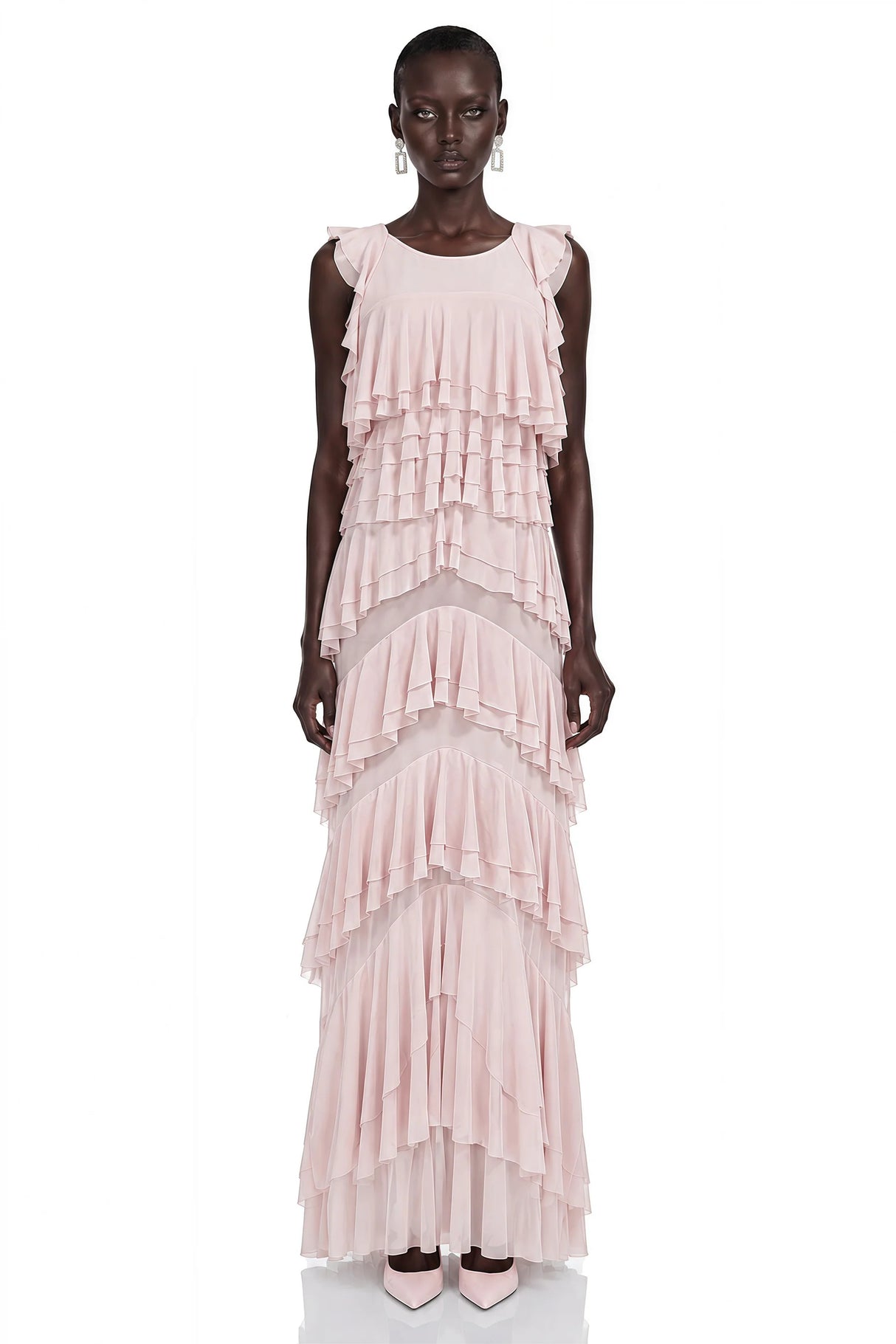 Adelaide Pink Ruffled Sleeveless Maxi Dress