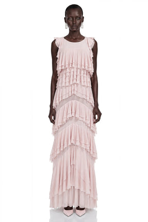 Adelaide Pink Ruffled Sleeveless Maxi Dress