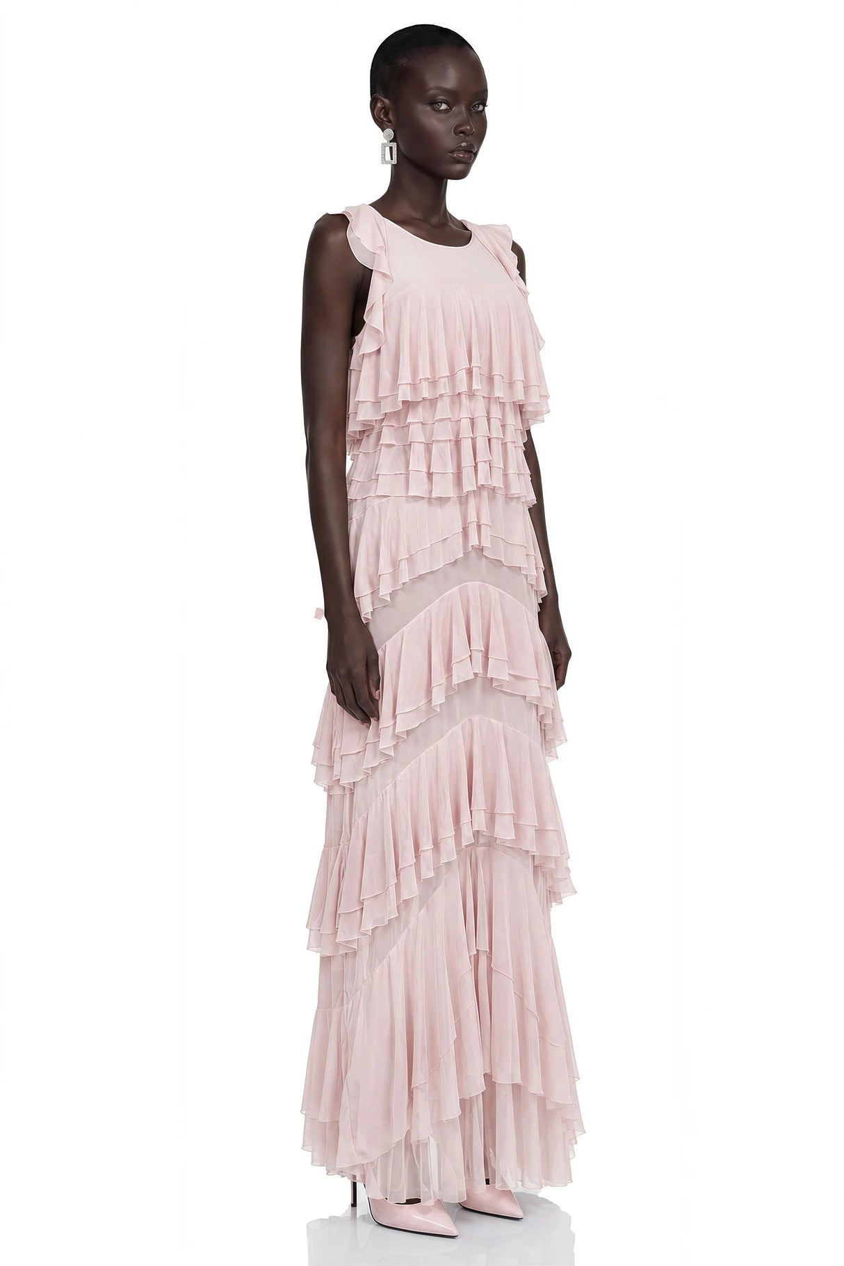 Adelaide Pink Ruffled Sleeveless Maxi Dress