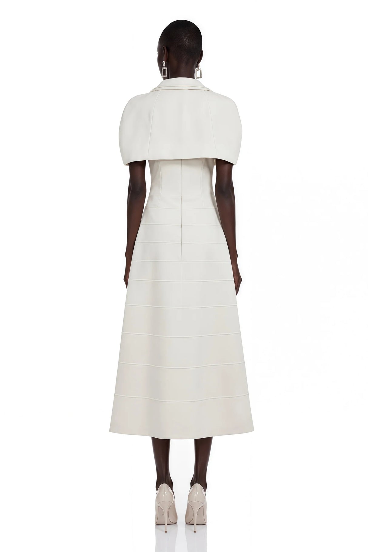 Adelaide White Midi Dress with Collared Cape