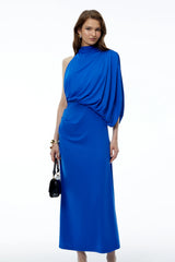 Adele Royal Blue One Shoulder Asymmetrical Maxi Dress
