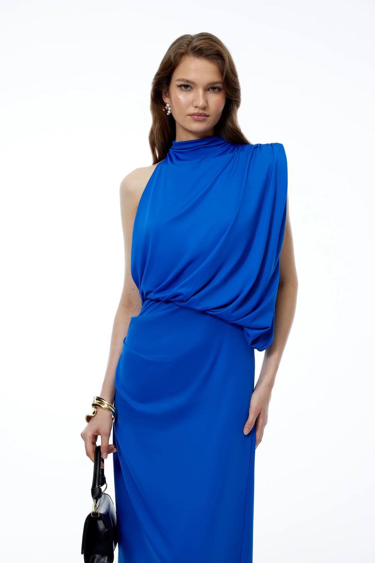 Adele Royal Blue One Shoulder Asymmetrical Maxi Dress