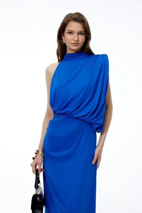 Adele Royal Blue One Shoulder Asymmetrical Maxi Dress
