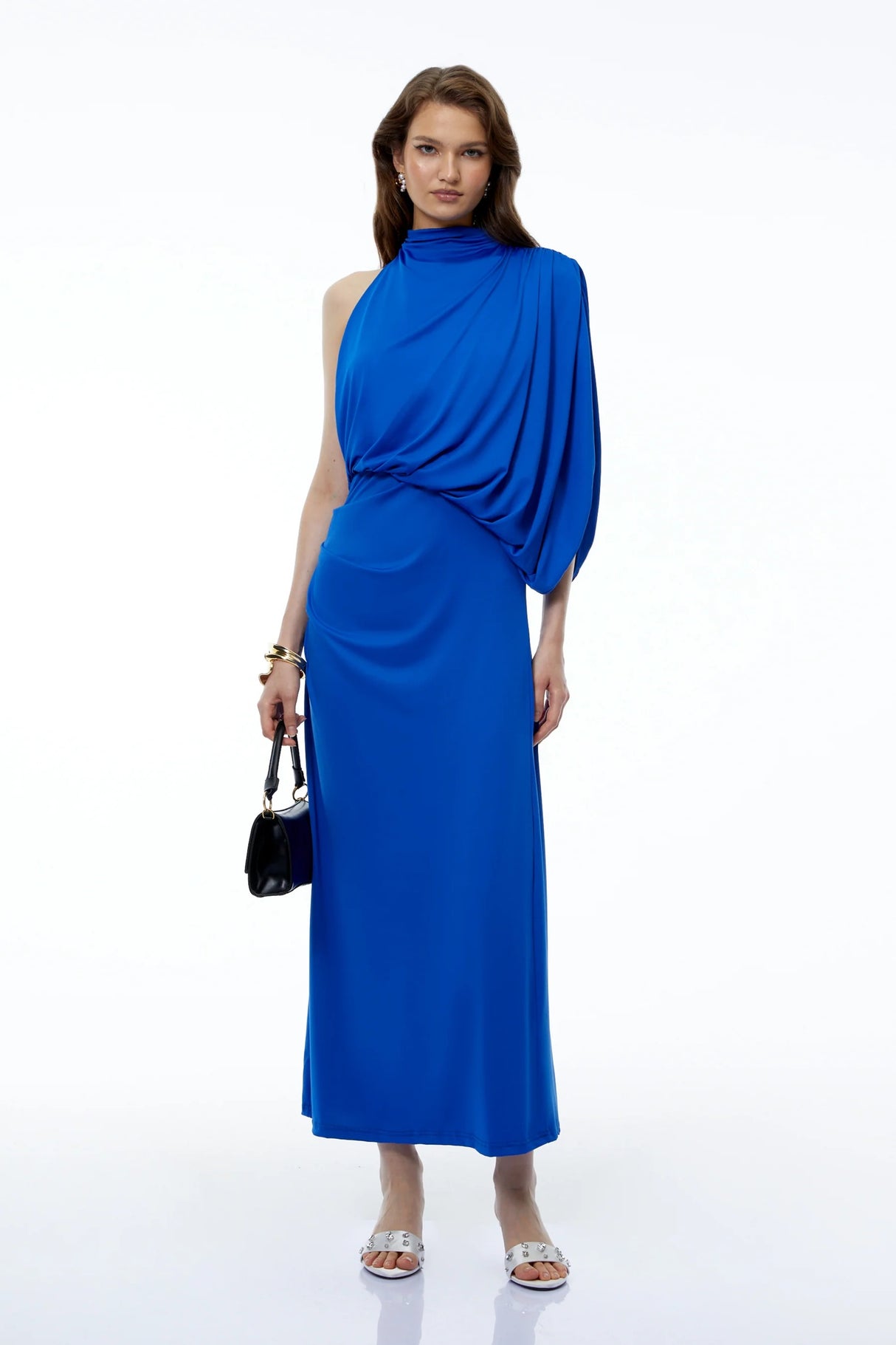 Adele Royal Blue One Shoulder Asymmetrical Maxi Dress