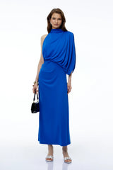 Adele Royal Blue One Shoulder Asymmetrical Maxi Dress