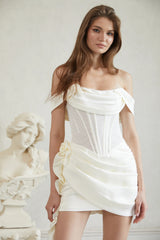 Adèle White Ruched Satin Mini Dress