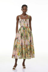 Adelheid Pink Floral Print Flared Midi Dress