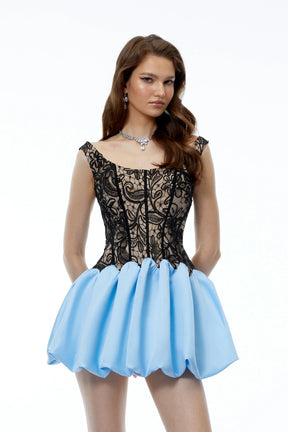 Adélia Blue Color Block Lace Panel Mini Dress