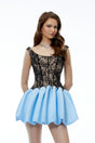 Adélia Blue Color Block Lace Panel Mini Dress