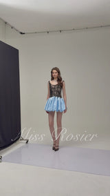 Adélia Blue Color Block Lace Panel Mini Dress