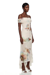 Adeline White Floral Print Off Shoulder Maxi Dress