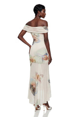 Adeline White Floral Print Off Shoulder Maxi Dress