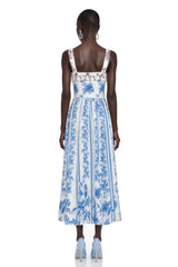 Adeliza Blue Floral Print Square Neck Midi Dress