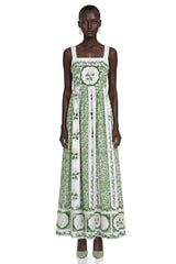 Adeliza Green Floral Print Square Neck Midi Dress