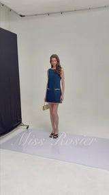 Adi Blue Rhinestone Sleeveless Mini Dress
