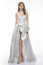 Adina Silver Glossy Asymmetrical Ruched Gown