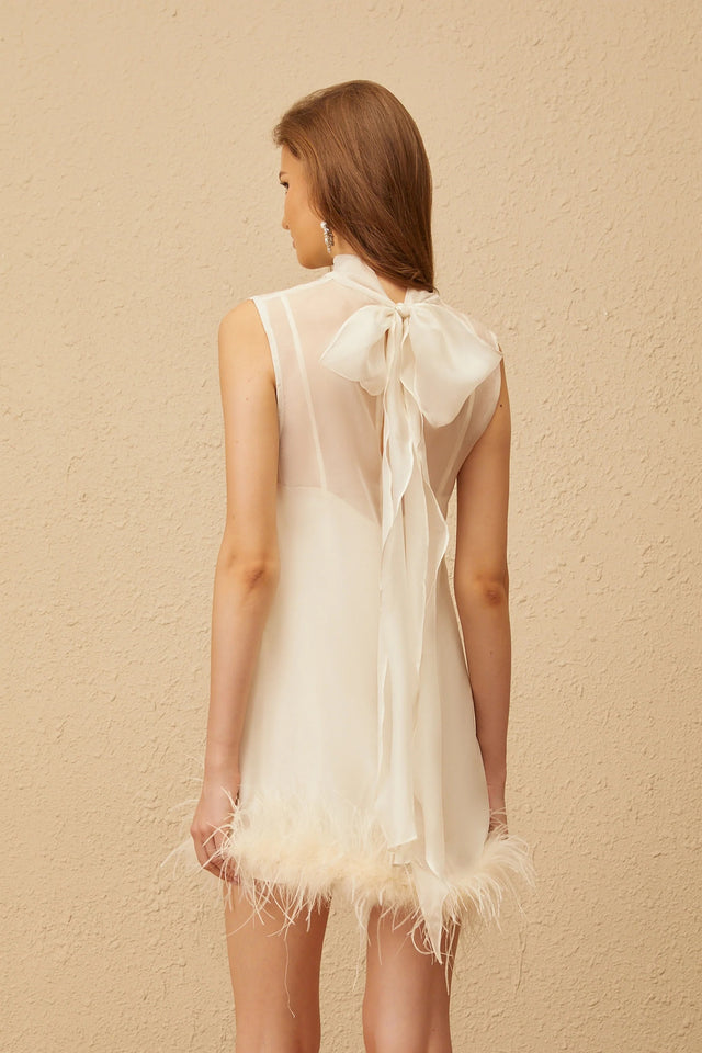 Adrienne White Feather Trim Mini Dress