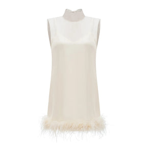 Adrienne White Feather Trim Mini Dress