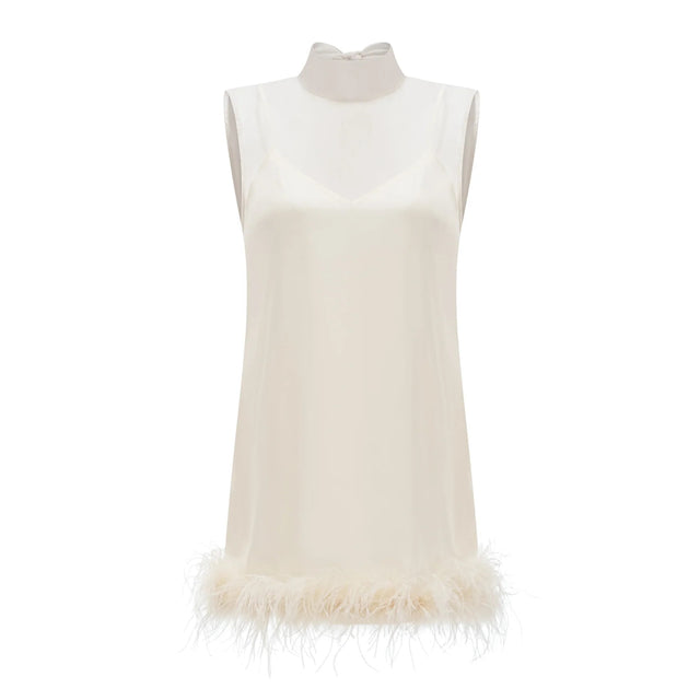 Adrienne White Feather Trim Mini Dress