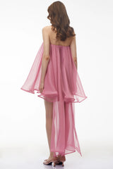 Agathe Rose Pink Off Shoulder Ruched Mini Dress with Ribbon