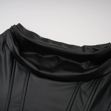 Agnes Black Ruched Leather Bodycon Mini Dress