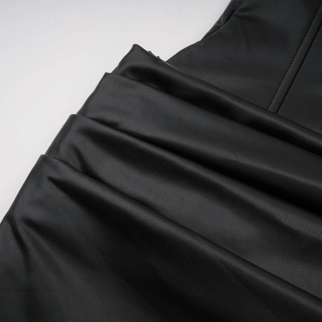 Agnes Black Ruched Leather Bodycon Mini Dress