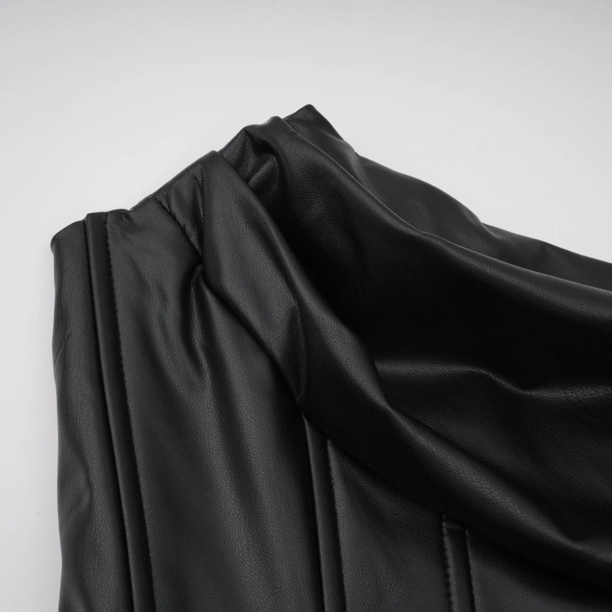 Agnes Black Ruched Leather Bodycon Mini Dress