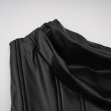 Agnes Black Ruched Leather Bodycon Mini Dress