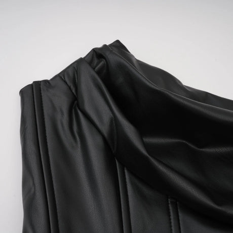 Agnes Black Ruched Leather Bodycon Mini Dress