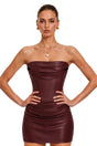 Agnes Brown Ruched Leather Bodycon Mini Dress
