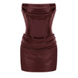 Agnes Brown Ruched Leather Bodycon Mini Dress