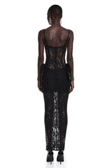 Agneta Black Sweetheart Lace Ruffled Maxi Dress