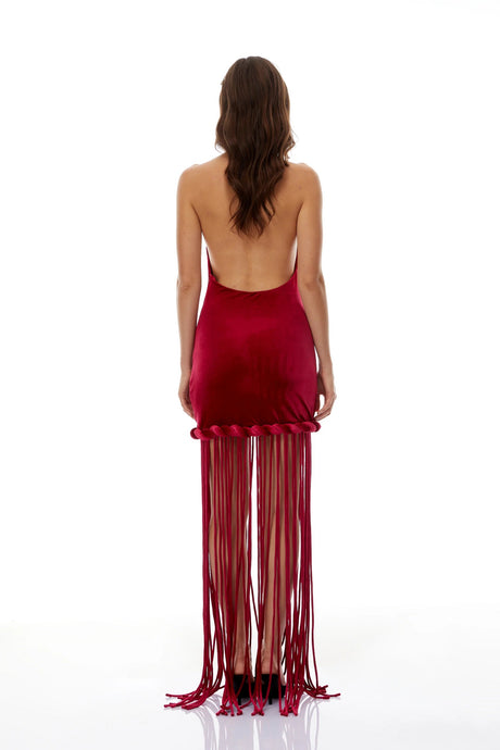 Aïda Red Halterneck Velvet Maxi Dress