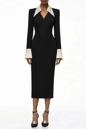 Aina Black Embellished Corset Midi Dress