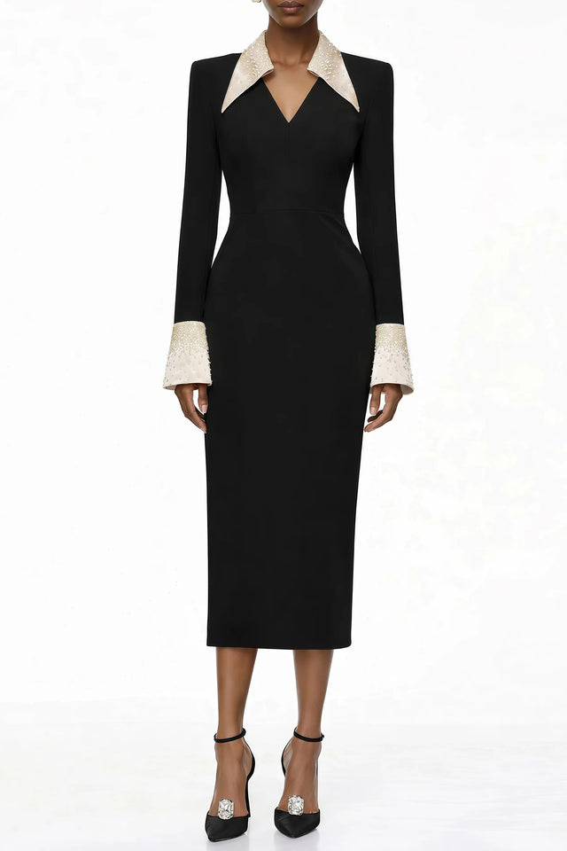 Aina Black Embellished Corset Midi Dress