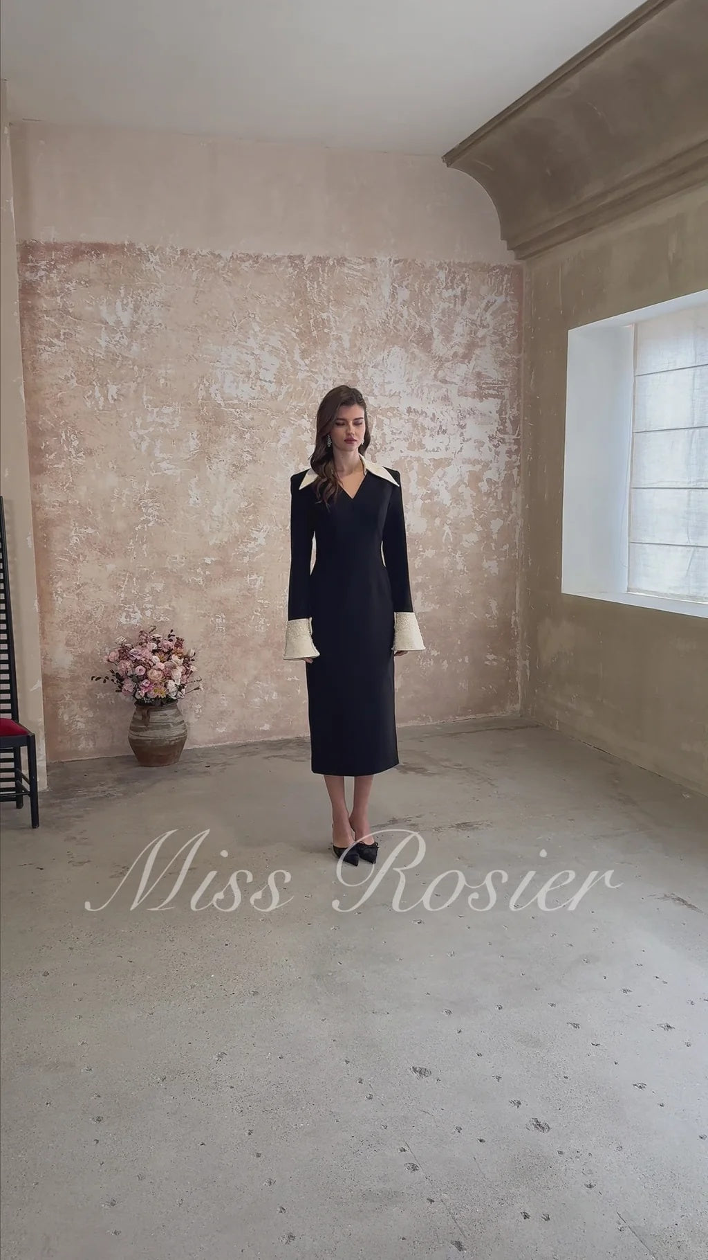 Aina Black Embellished Corset Midi Dress