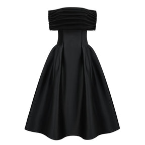 Ainara Black Off Shoulder Polished Midi Dress